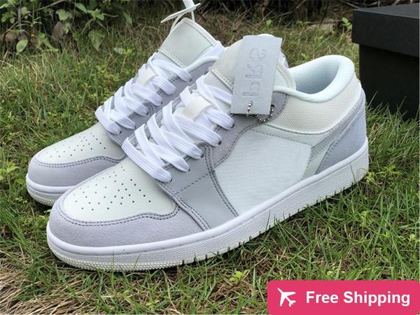 

new release 1 low paris prs basketball shoes men women white sky grey football grey suede authentic quality sneakers with original box