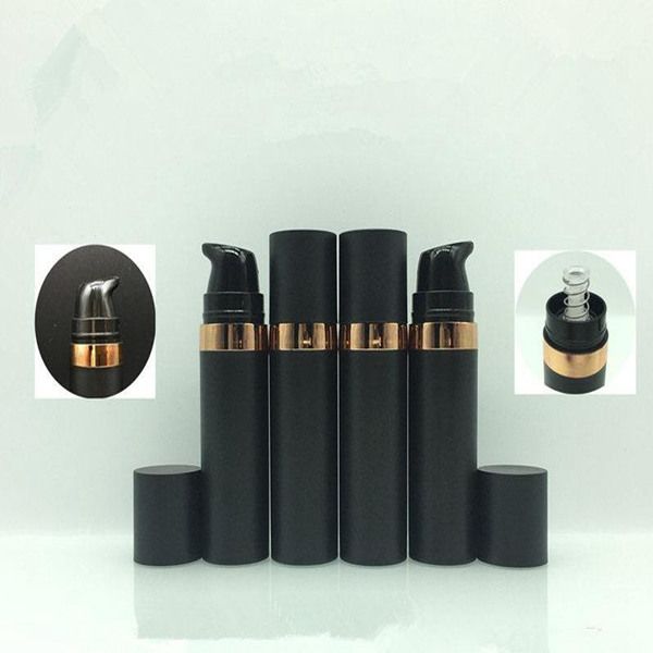 15 ml schwarze leere Kosmetik-Probenflasche, Airless-Pumpe, Hautpflege, Körperpflege, Kunststoff-Airless-Lotion-Probenbehälter