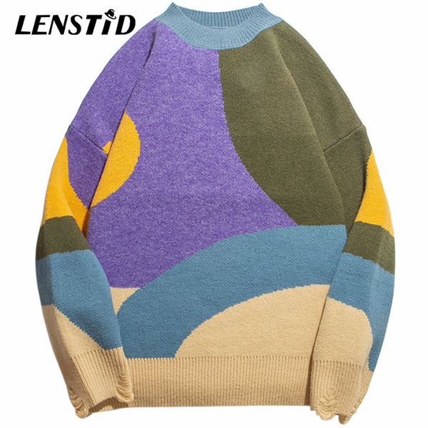 

мужчины hiphop вязаная перемычка прицепные свитера камуфляж цвет блок streetwear harajuku осень зима мода повседневная pulloves, White;black