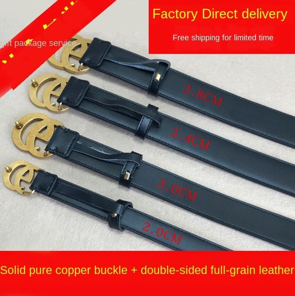 

double g gg men's and women's narrow cowhide belt bronze buckle belt, Black;brown