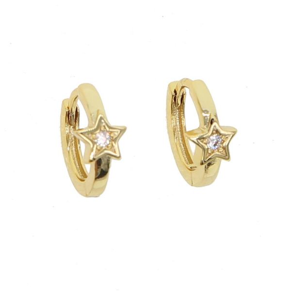 

simple star 12mm huggie hoop earring brass gold silver plated rose gold color minimal mini women hoops, Golden;silver