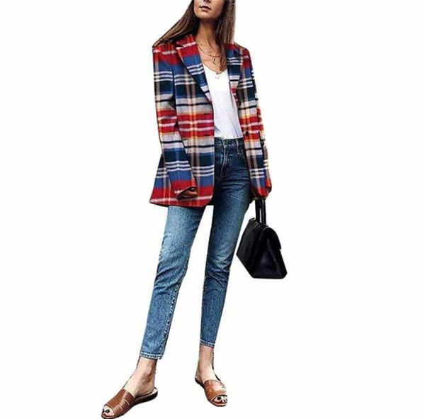 

womens colorful plaid fashion blazers autumn winter lapel neck straigt suits woman england ol style loose short coats, White;black
