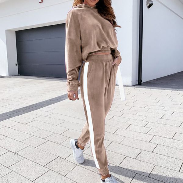 

striped women 2 piece set tracksuit crop sweatshirt high waist harem pants sweatsuits casual outfits sports jogger suit, Gray