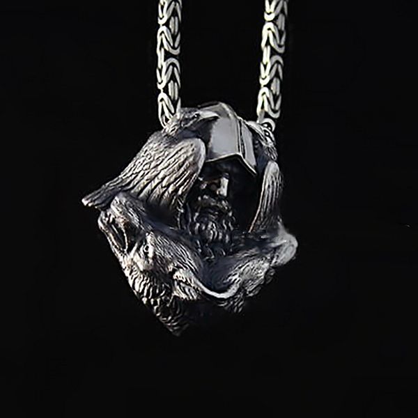 

norse odin viking 316l stainless steel silver color pendant scandinavian raven wolf men's amulet jewelry gife