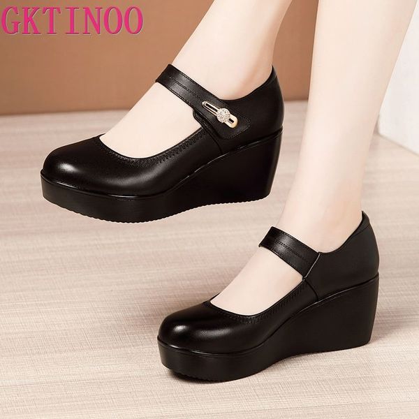 

gktinoo 2020 spring leather shoes women platform wedges shoe high heels round toe comfortable black women pumps large size 33-43