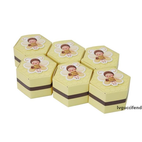

50pcs cute bees hexagon candy boxes baby shower favors gift box for packaging sugar boxes wedding party favors