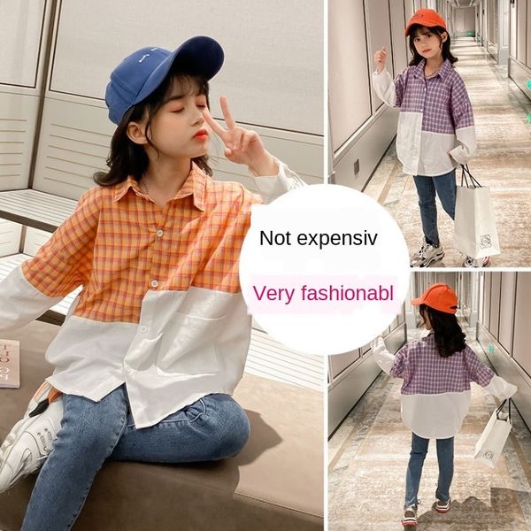 

girls 2020 new 7 autumn clothes 8 fashionable 9 children's net shirt red long sleeve plaid shirt 6 western style 11, White;black