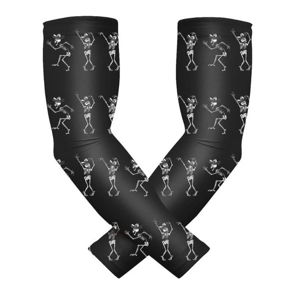 

dancing skeleton sun protection arm sleeves compression elbow brace support sports sleeves long arm cover, Black;gray
