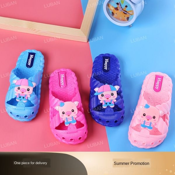 

piglet boys' and girls' home children children slippers sandals children' slippers children' anti-skid cartoon soft bo, Black;grey