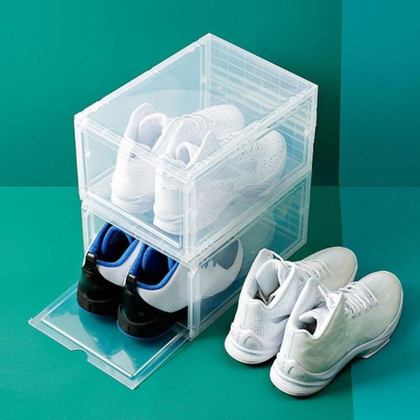 

clamshell stackable dustproof shoes storage container display box organizer