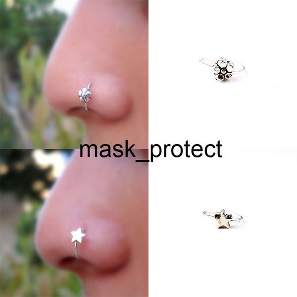 

star flower ring nose butterfly lip nail peach heart piercing ear ornament, Golden