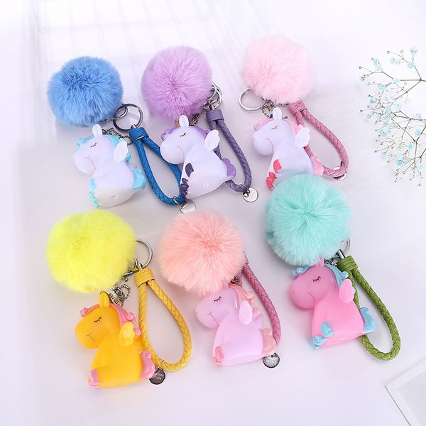 

cute unicorn keychain cartoon rubber unicorn plush ball keychains for women men home key chain keyring squeeze toys bag pendant, Silver