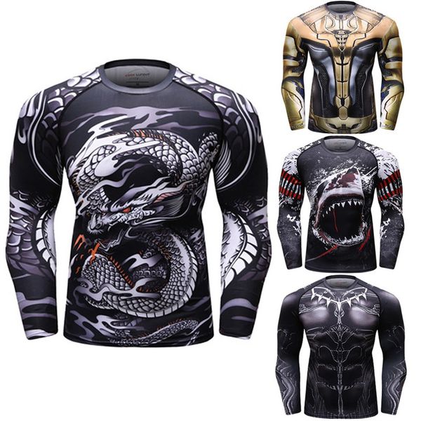 

brand new bjj workout compression rashguard t shirt men vs pk exercise 3d fitness tights bodybuilding crossfit rash guard, Black;blue