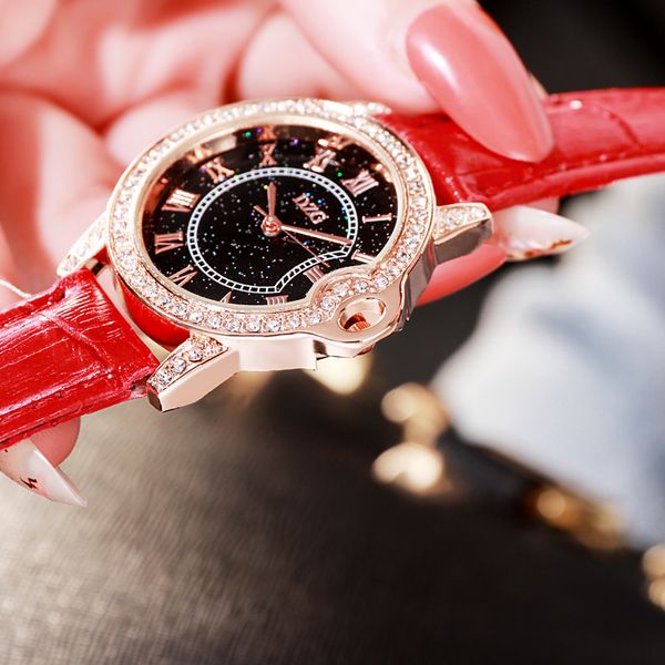 

new womens watch crystal rose gold case korean-style roman facet tiktok celebrity inspired fashion womens watch, Slivery;brown