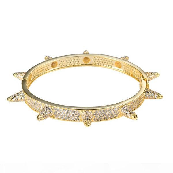 

e hip hop iced out bling openable bangle for women men jewelry copper cz stone punk bracelet b013 mx190727, Golden;silver