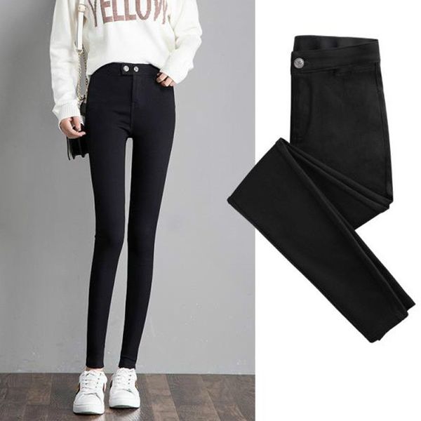 

2020 summer autumn new black pencil pants women skinny leggings high waist pockets slim elastic trousers students fitness, Black;white