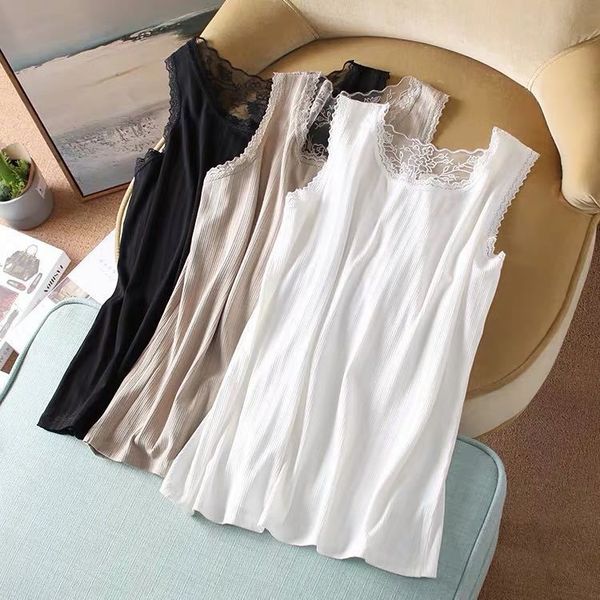 

korean style base simple and comfortable lace shirt vest shirt women's round neck sleeveless lace crochet stitching inner base vest, White