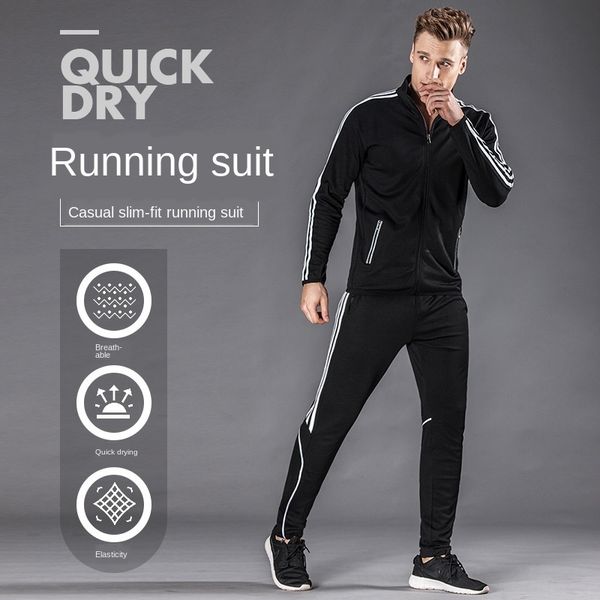 

dehzz sports jacket men's autumn running jacket reflective strip clothes reflective strip micro elastic long sleeve leisure suit fitnes, Black;red
