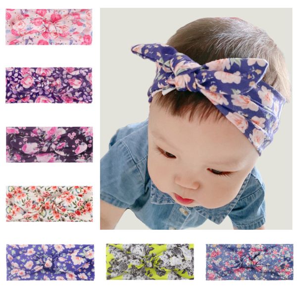 

baby girls hair bands 7 colors floral printed bows headband infant baby bow-tie headbands kids headwear boutique hair accessories 060714, Slivery;white