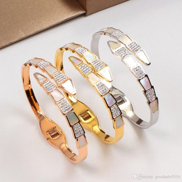 

new perfect engraving famous brand bracelet 18k gold rose silver serpentine spring open bracelet for couple gift, Black