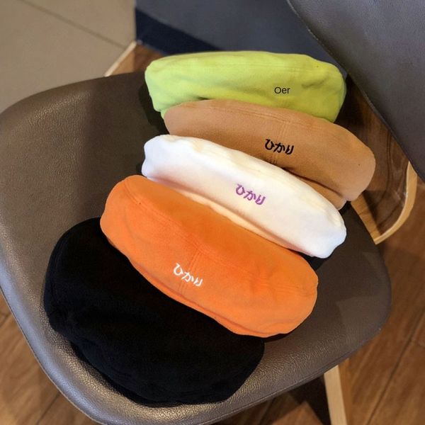 

women's net red letter embroidery lamb wool painter's hat beret beret street snap fleece painter hat, Blue;gray