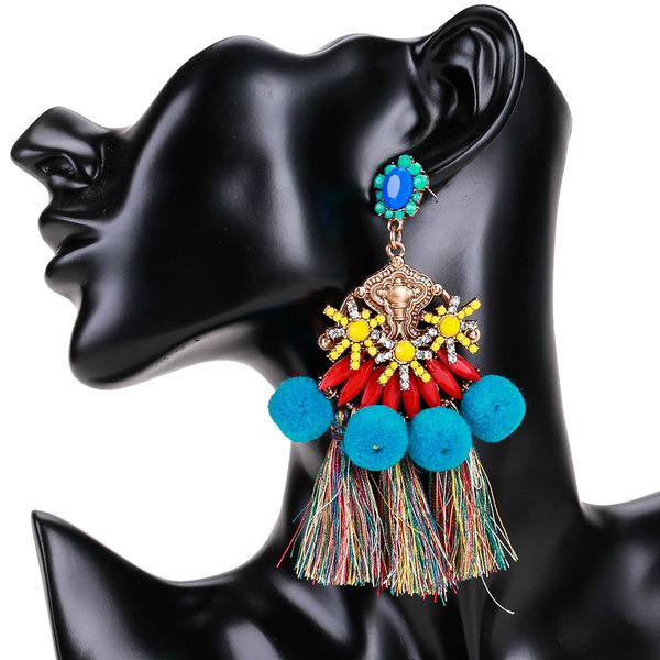 

eh7353 resin fur ball tassel multi-layer ear ring accessories bohemia women's fashion goods, Golden
