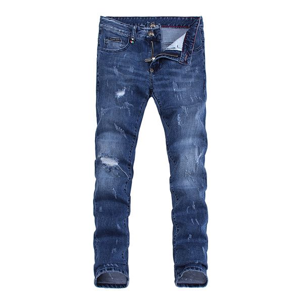 

2020 sell men's fashion straight jeans skinny tattered microelastic slim and frayed pants wild edition, Blue