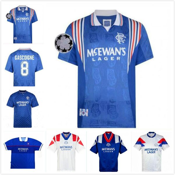 

1992 93 rangers match issue champions league home shirt glasgow 90 92 rangers retro soccer jersey 94 96 97 99 rangers home blue gascoigne 8, Black;yellow