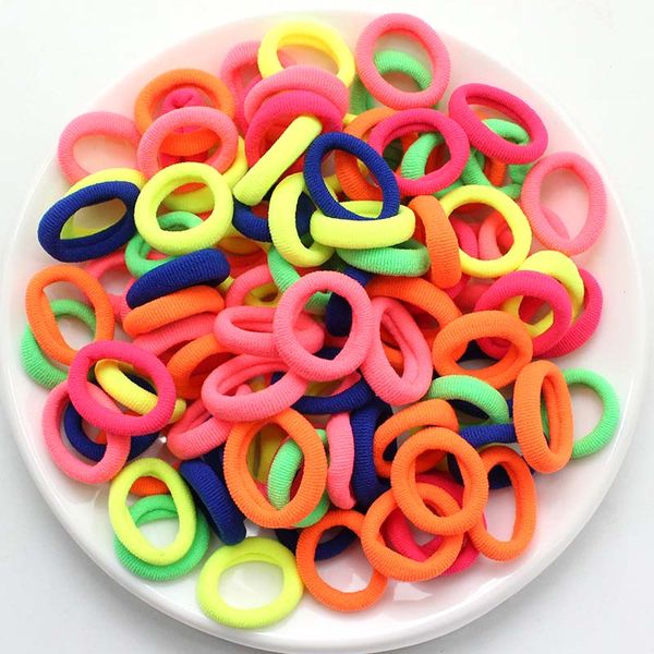 

100 pcs/lot kids hair rope hair accessories scrunchy elastic bands girls decorations headbands rubber band gum for, Slivery;white