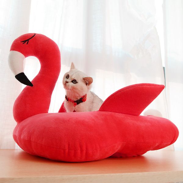 

fashion soft pet bed flamingo shape pp cotton safe and warm bed for cat and puppy small dog pet supplies