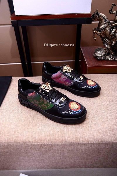 

2021-2020e limited custom leather color -block embroidery low -casual men 's tide shoes ,high -end fashion lace -up sneakers ,size, Black