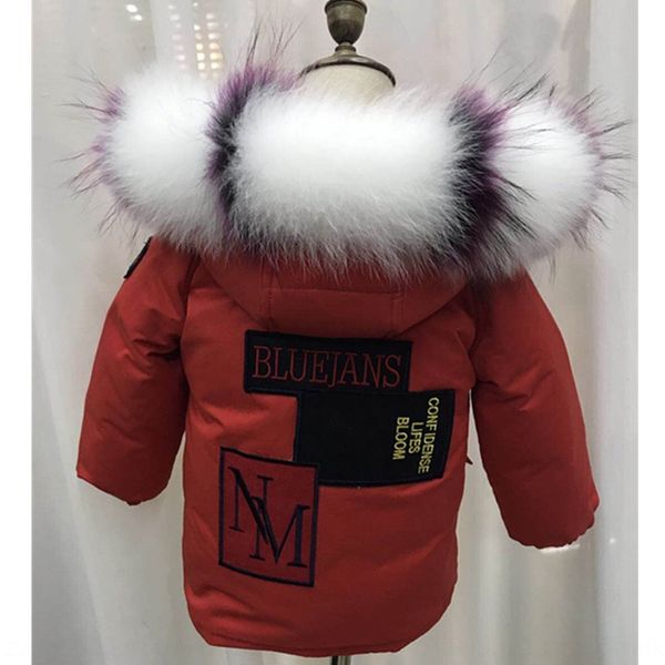 

phbbw jacket baby boys and down jacket children's coat girls mid-length thickened large fur collar white duck down children's clot, Blue;gray