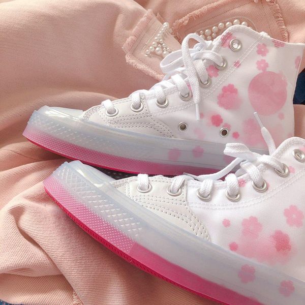 

1970s classic chuck 70 cherry blossom series 70s hi canvas shoes womens star common name skateborad shoes size 36-39, White;red