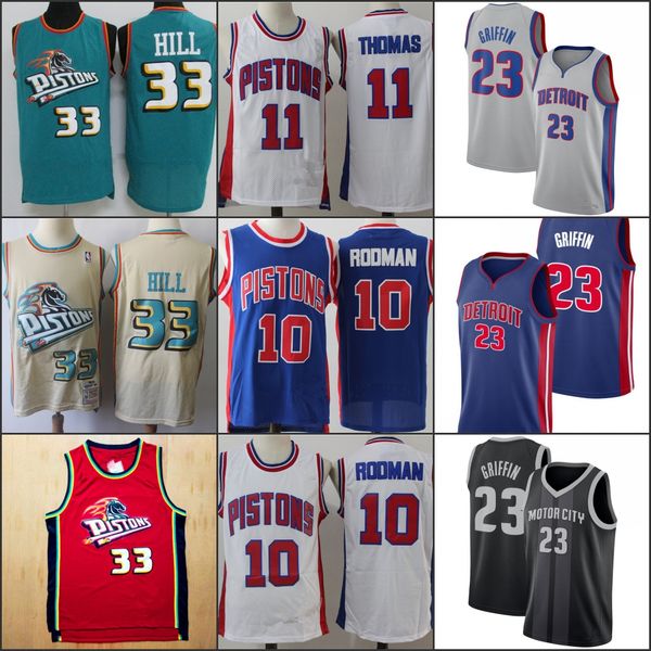 

retro detroit pistons men isiah thomas dennis rodman retro hardwoods classic nba blake griffin grant hill basketball jersey, Black