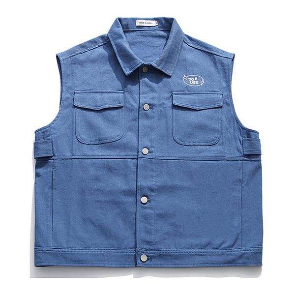 

mens turn-down collar pockets vest oversized tank hipster male 2020 vintage hiphop 100%cotton loose sleeveless, Black;white