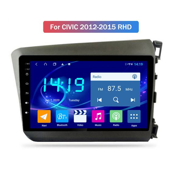 

car 10 inch android 9.0 touch screen gps ips radio gps navigation for honda civic 2012-2015 rhd player built in carplay