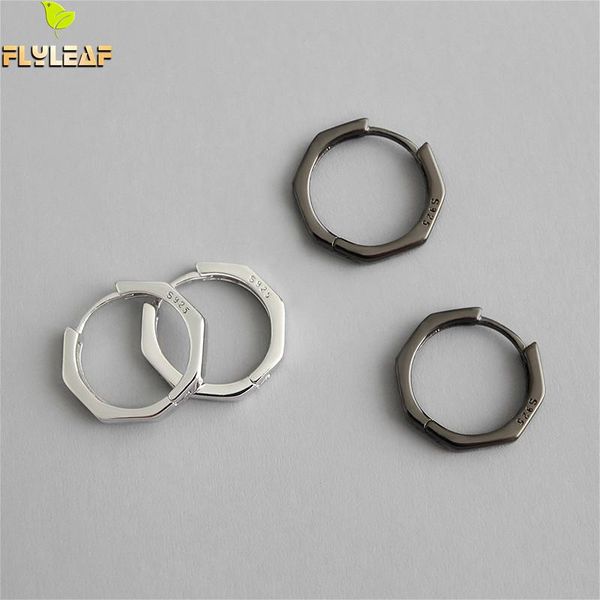 

flyleaf geometric octagon simple hoop earrings for women 100% 925 silver earings fashion jewelry black ins style high quality, Golden;silver