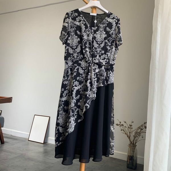 

spring and summer 2020 high end quality fashion temperament women's strength fabric classic decor stitching contrast long skirt 2xl-6xl, Black;gray