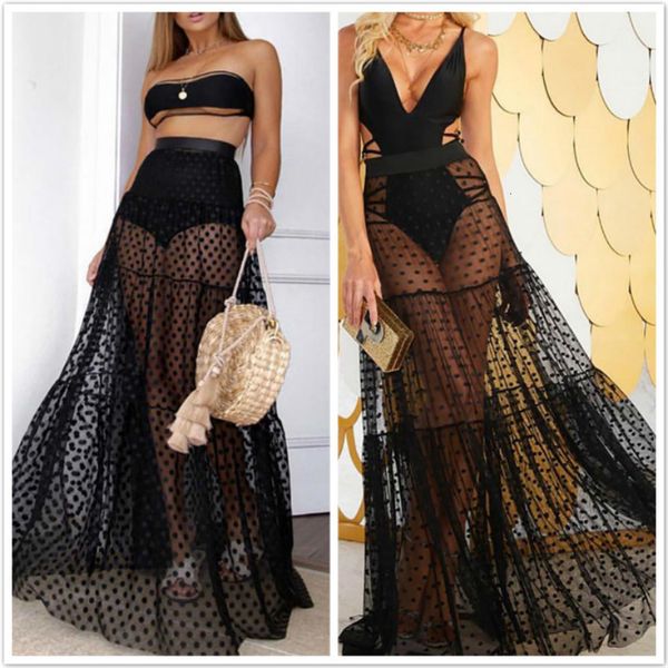 

women lady a line long maxi skirts vintage polka dot rockabilly tutu 2020 tulle long skirts, Black