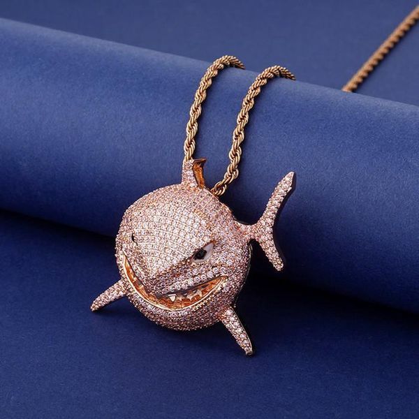 

marlary мода дизайн 18k позолоченный bling bling pave циркон акулы ожерелье ожерелье высокого качества животных, Silver