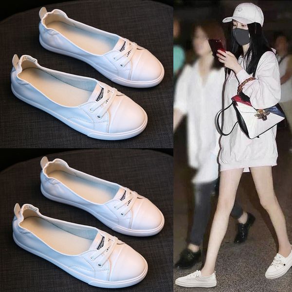 

comfortable shallow mouth white shoes female 2020 foreign style spring and summer new flat leisure student shoes, Black