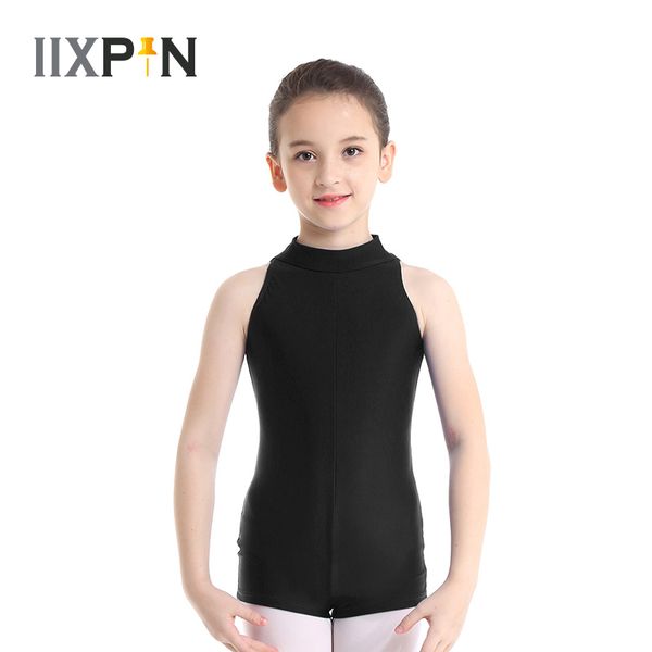 

kids ballet leotards for girls sleeveless mock neck zippered back ballet dance gymnastics leotard jumpsuit unitard dancewear, Black;red