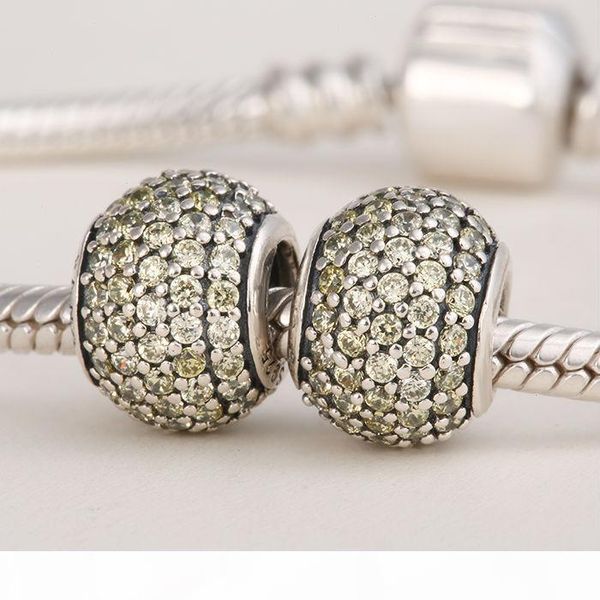 

100% 925 sterling silver pale golden pave crystal ball bead fits european jewelry chamilia charm bracelets, Black