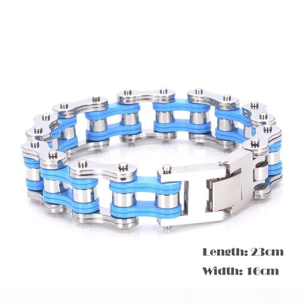

real 316l stainless steel blue ip electroplated bicycle motorcycle cool men moto chain bracelet 23cm*1.6cm, Golden;silver