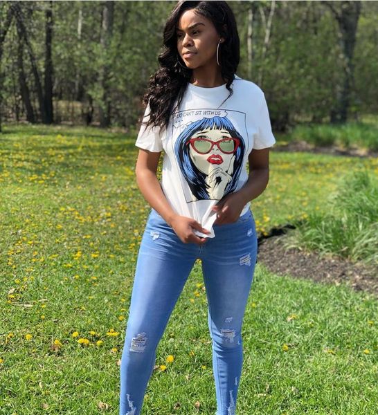 

t-shirt ms fashion comic cartoon printing short sleeve leisure letter portrait half sleeve the new wholesale, White