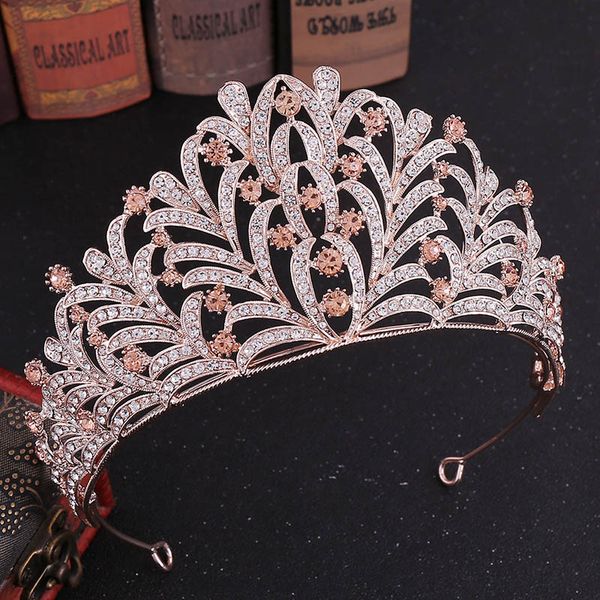 

forseven handmade shining crystal leaf royal princess tiaras crowns de noiva bride wedding party hair jewelry for women girl, Golden;silver