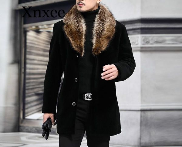 

overcoat male wool blend autumn winter coat men with artifical fur collar coat men winter trench plus size m-5xl, Black