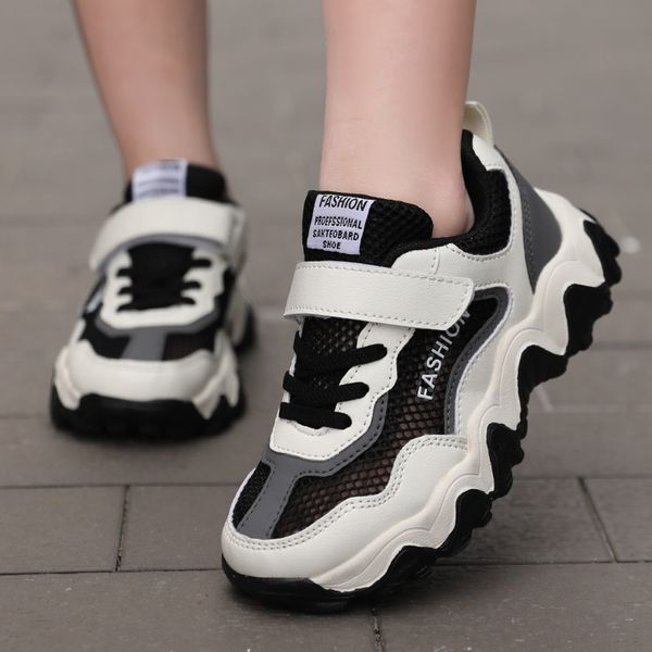 

2020 new sports breathable hollowed-out wave bottom medium and big boy male father trendy sneakers children's children's shoes sho, Black