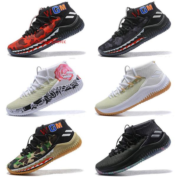 

damian lillard 4 men's basketball shoes for dame 4s black white army green red casual sports sneakers us 7-12, Black;green