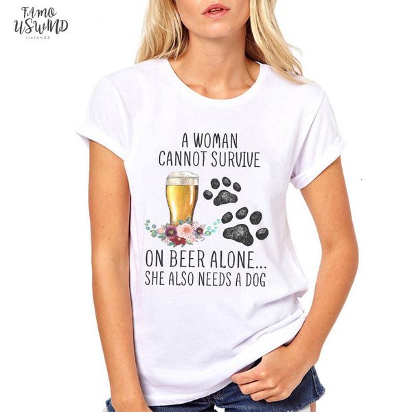 

women never walk alone dog paw cute foot polyester floral pet fashion clothe printed woman harajuku punk tee shirt t female, White